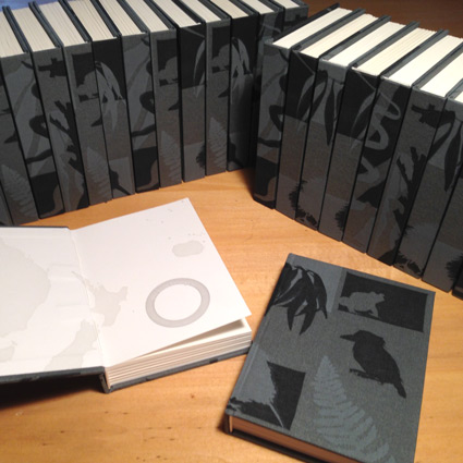 custom hand-bound journals with block-print covers for Carleton College South Pacific program